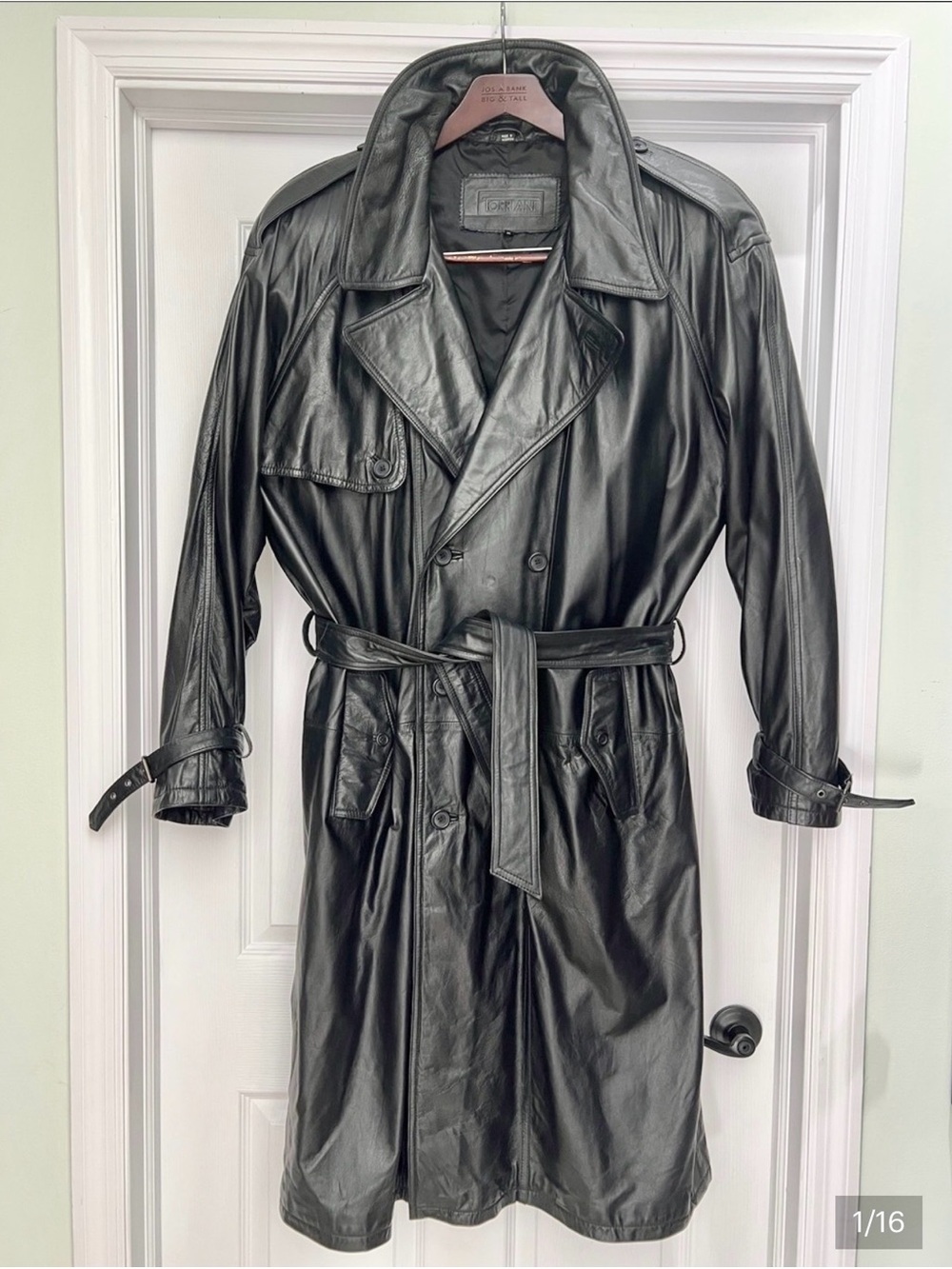 Leather Double-Breasted Black Trench Coat